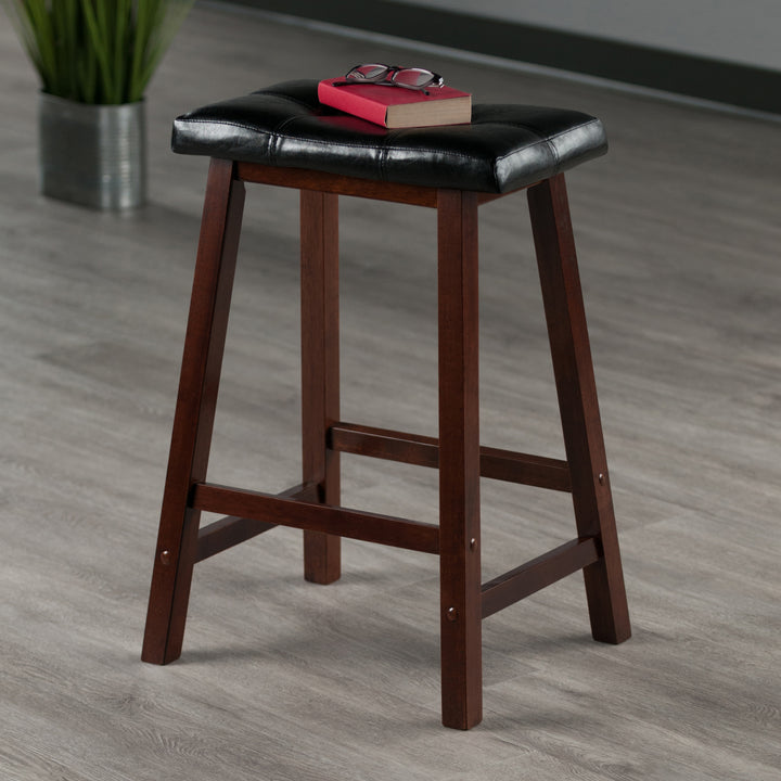 Mona Cushion Saddle Seat Counter Stool, Black and Walnut