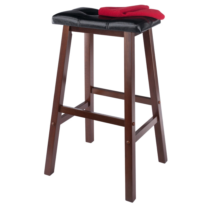 Mona Cushion Saddle Seat Bar Stool, Black and Walnut