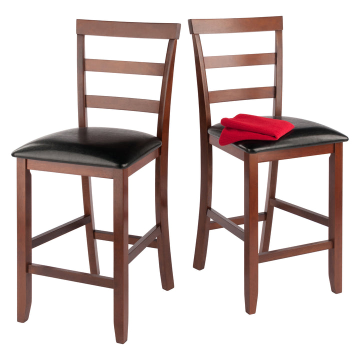 Simone 2-Pc Cushion Ladder-back Counter Stool Set, Black and Walnut