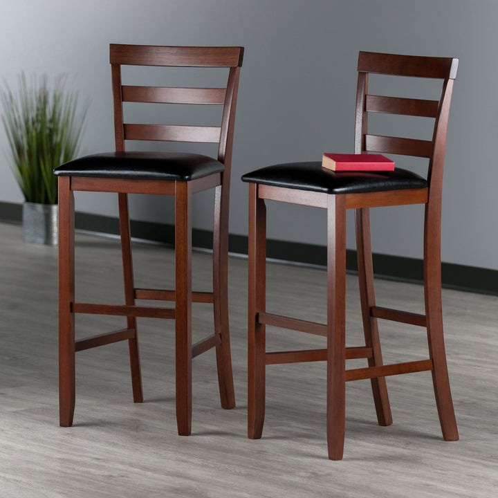 Simone 2-Pc Cushion Ladder-back Bar Stool Set, Black and Walnut