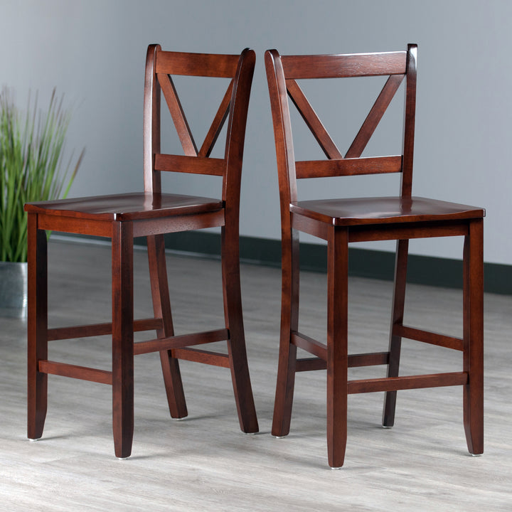 Victor 2-Pc V-back Counter Stool Set, Walnut