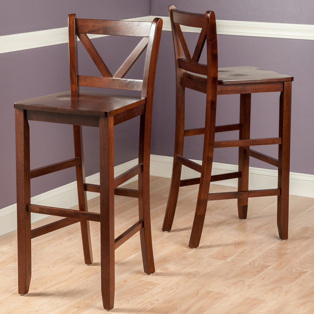 Victor 2-Pc V-back Bar Stool Set, Walnut