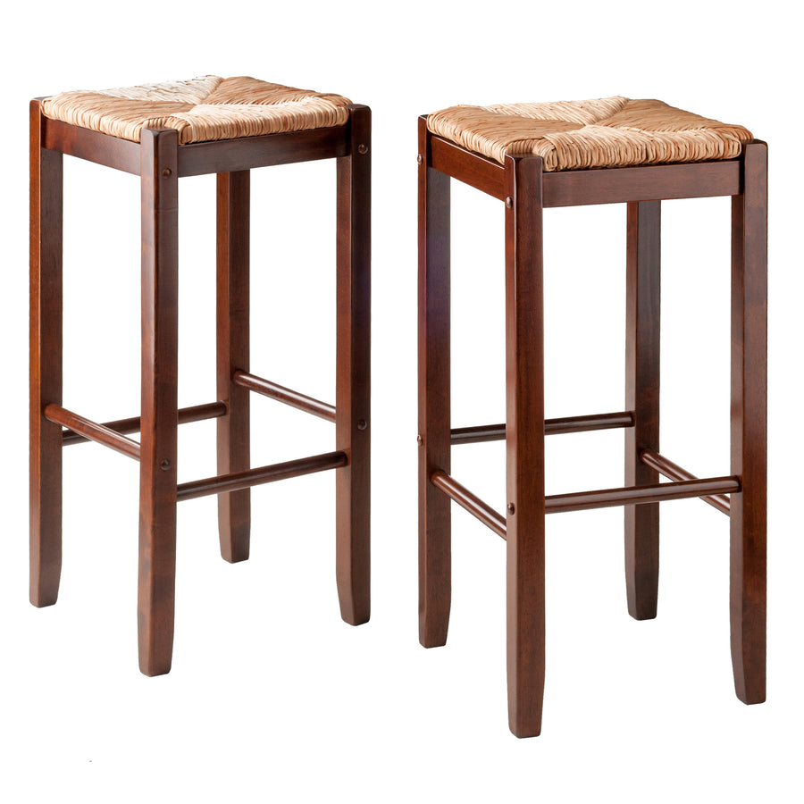 Kaden 2-Pc Rush Seat Bar Stool Set, Walnut