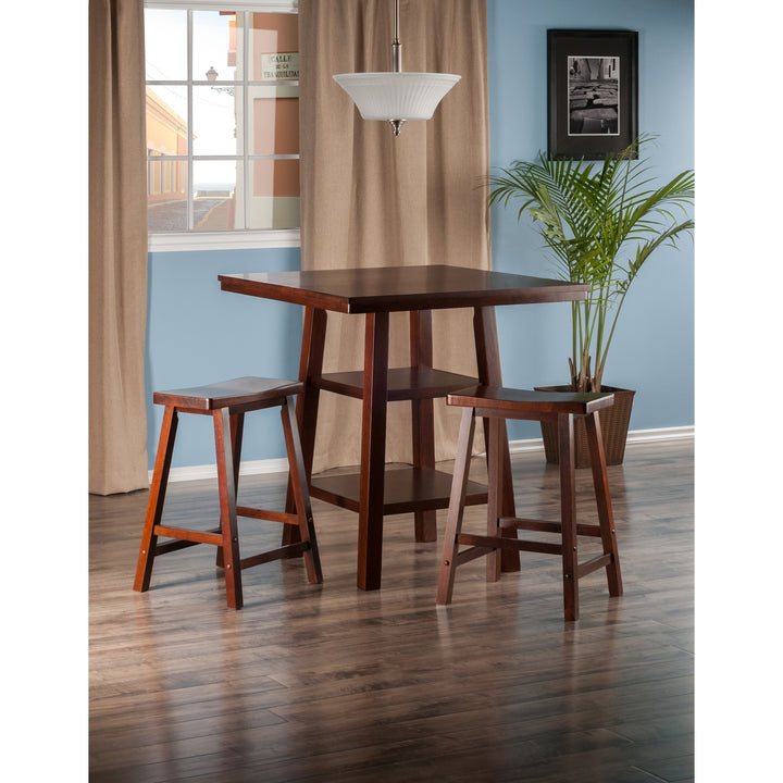 Orlando 3-Pc High Table with Saddle Seat Counter Stools, Walnut