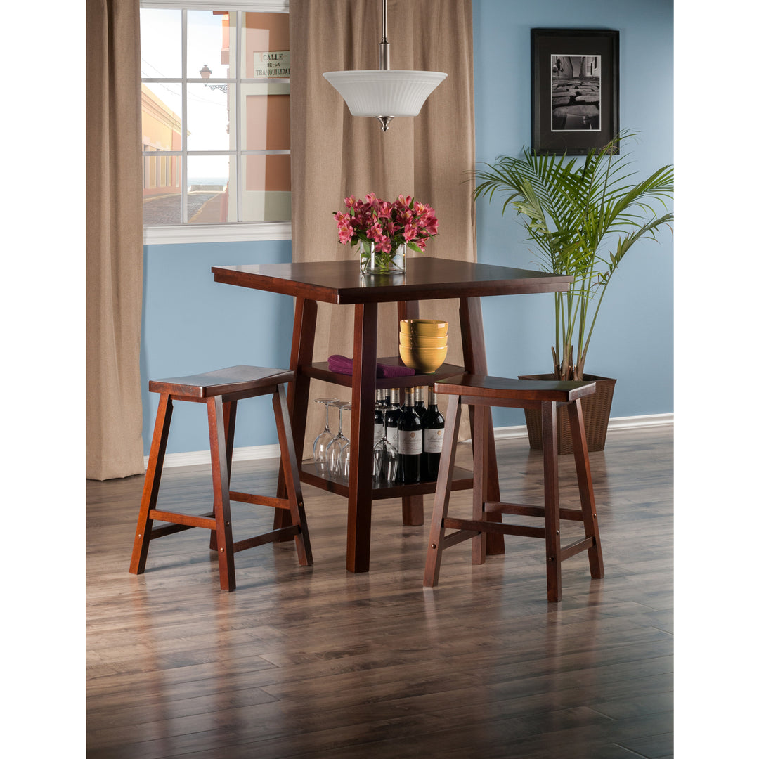 Orlando 3-Pc High Table with Saddle Seat Counter Stools, Walnut