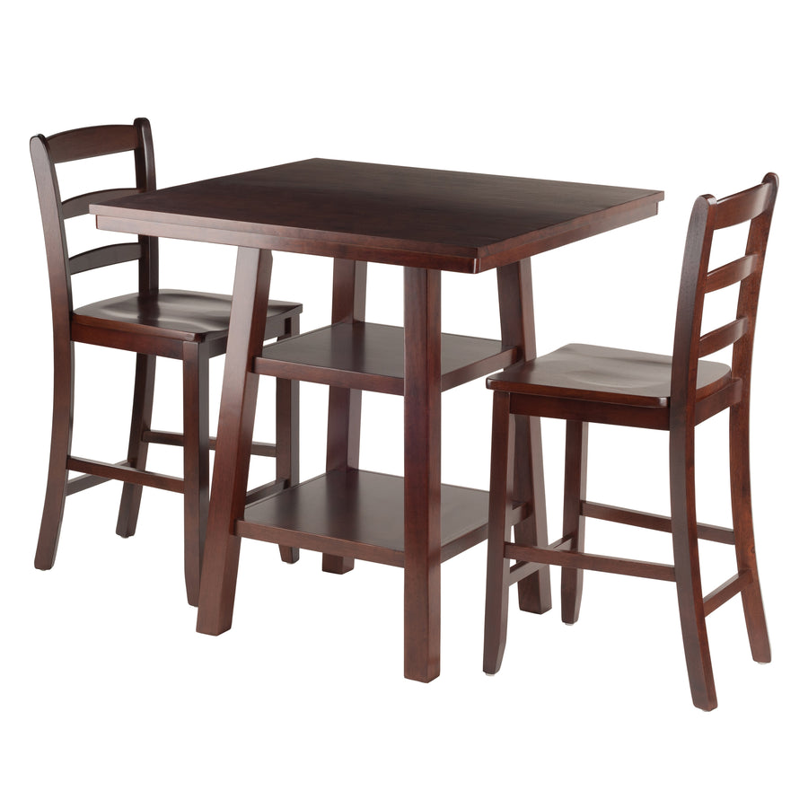 Orlando 3-Pc High Table with Ladder-back Counter Stools, Walnut 