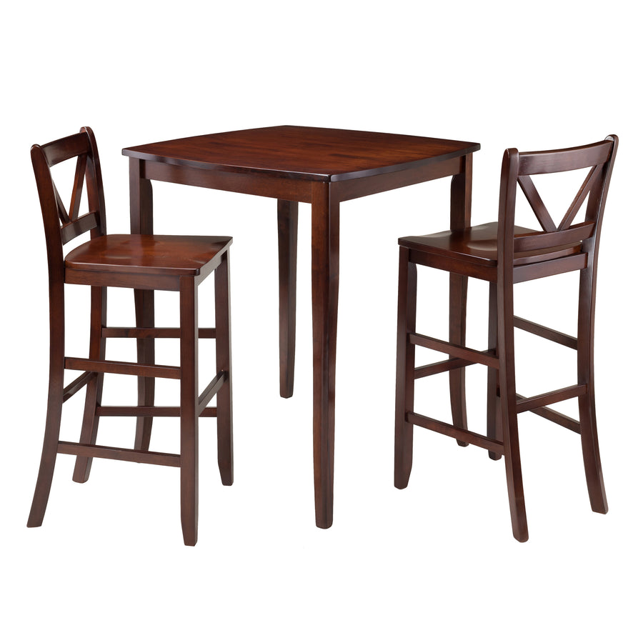 Inglewood 3-Pc High Table with V-Back Bar Stools, Walnut