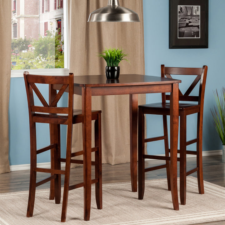 Inglewood 3-Pc High Table with V-Back Bar Stools, Walnut