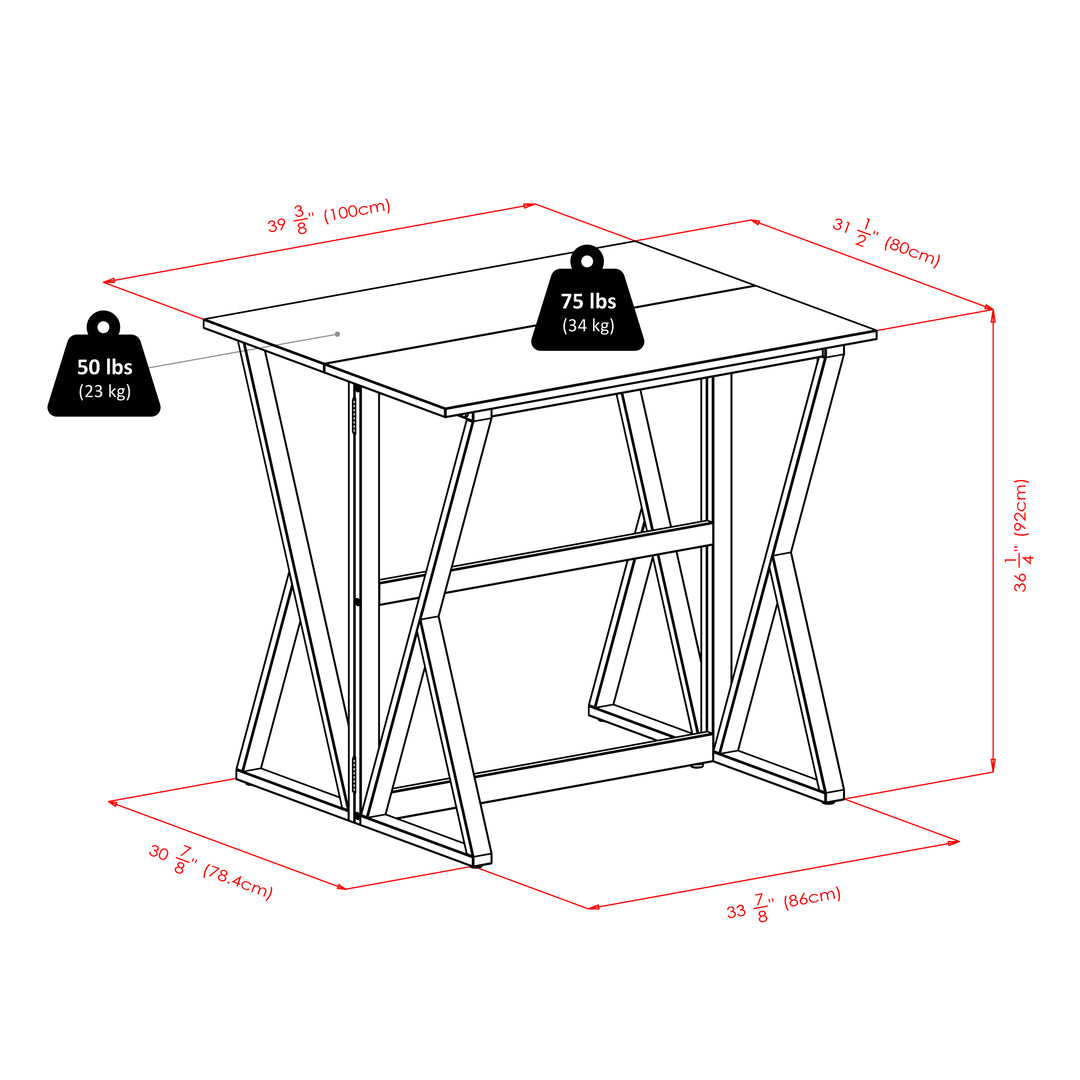 Harrington 3-Pc Drop Leaf Table with Cushion Saddle Seat Counter Stools, Walnut and Black