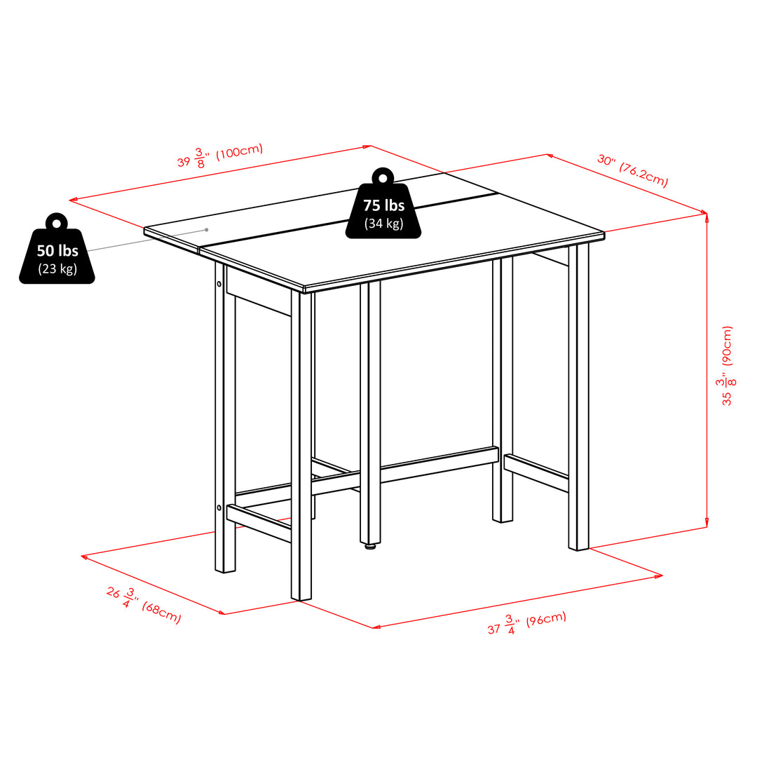 Lynnwood 3-Pc Drop Leaf Table with Cushion Saddle Seat Counter Stools, Walnut and Black