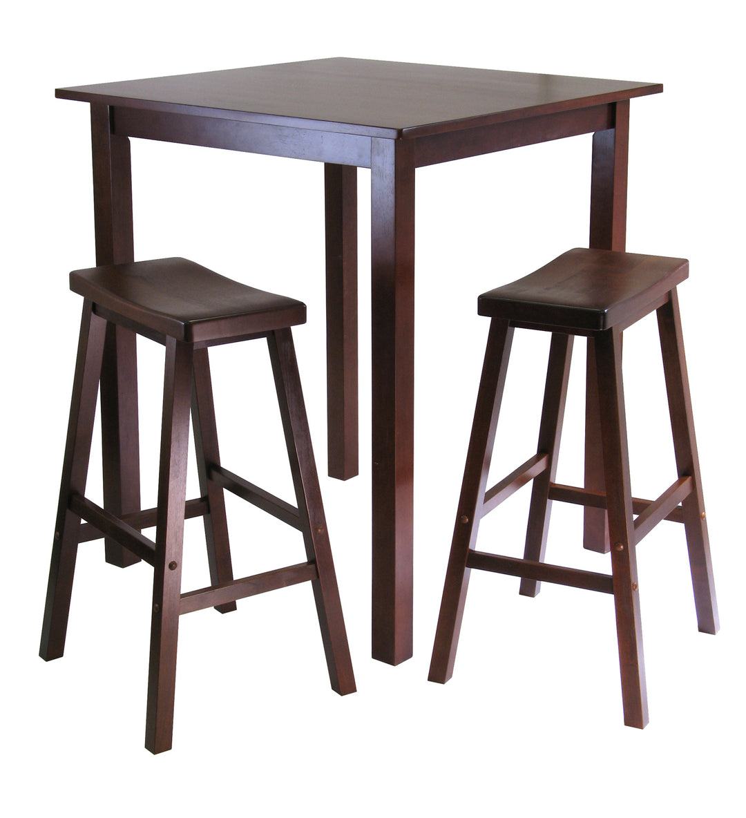 Parkland 3-Pc High Table with Saddle Seat Bar Stools, Walnut 