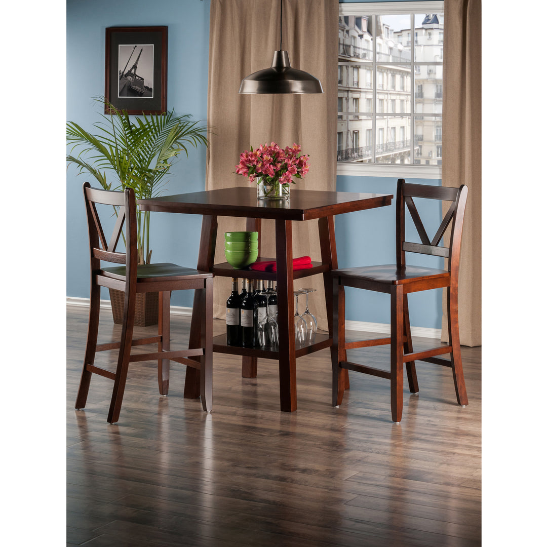 Orlando 3-Pc High Table with V-Back Counter Stools, Walnut