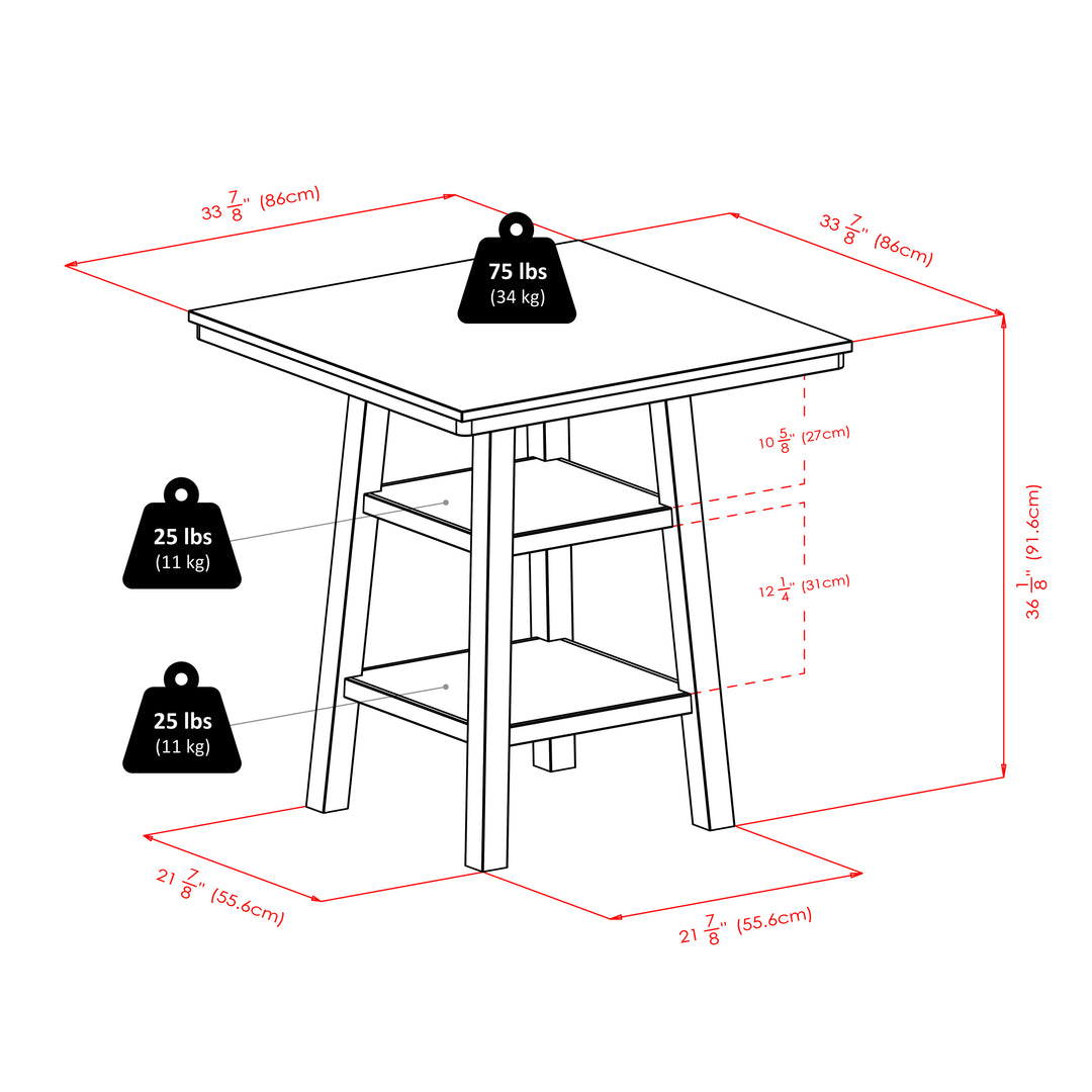 Orlando 3-Pc High Table with V-Back Counter Stools, Walnut