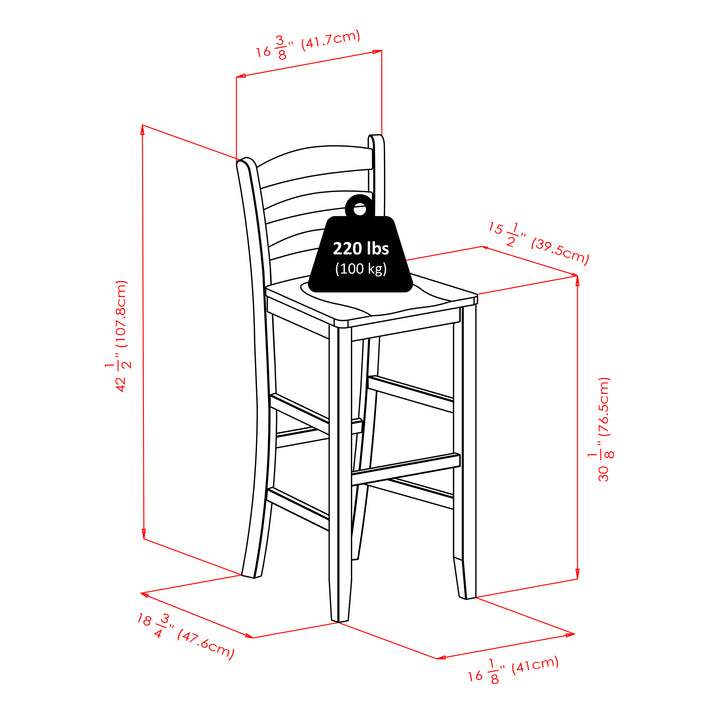 Parkland 3-Pc High Table with Ladder-back Bar Stools, Walnut