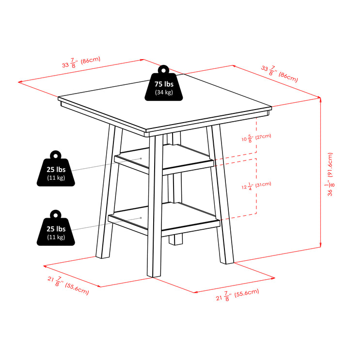 Orlando 3-Pc High Table with Cushion Saddle Seat Counter Stools, Walnut and Black