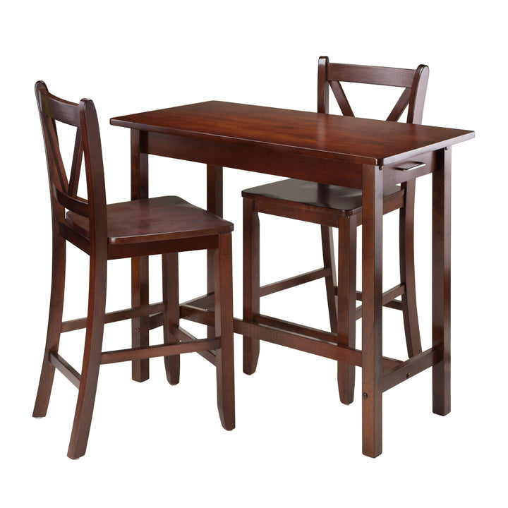 Sally 3-Pc Breakfast Table with V-back Counter Stools, Walnut