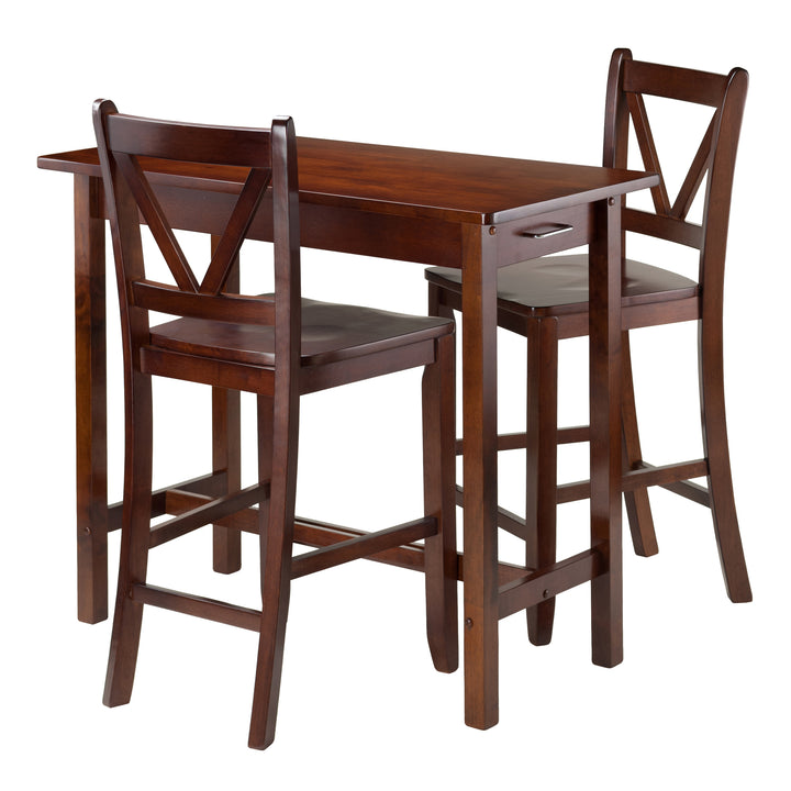 Sally 3-Pc Breakfast Table with V-back Counter Stools, Walnut