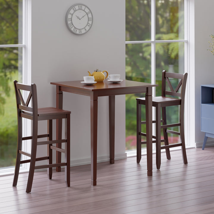 Kingsgate 3-Pc Dining Table with V-back Bar Stools, Walnut