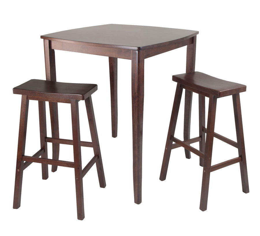 Inglewood 3-Pc High Dining Table with Saddle Seat Bar Stools, Walnut