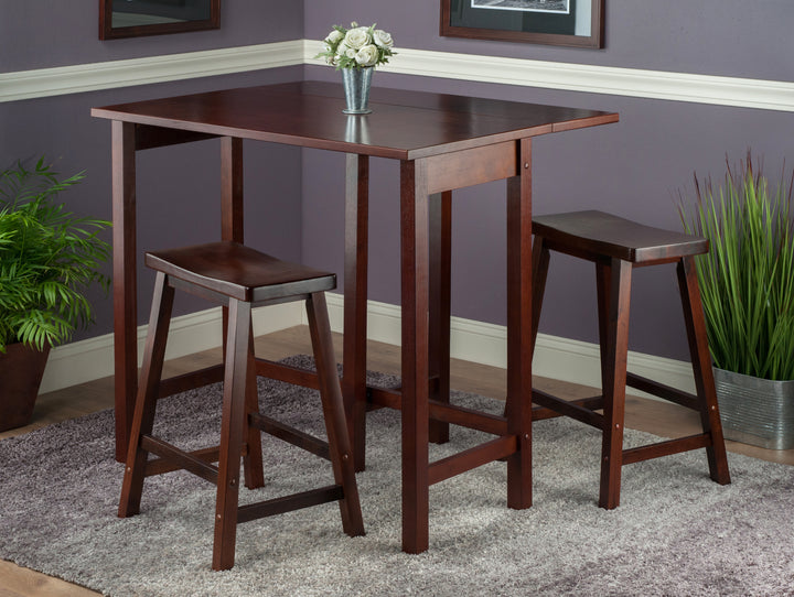 Lynnwood 3-Pc Drop Leaf Table with Saddle Seat Counter Stools, Walnut