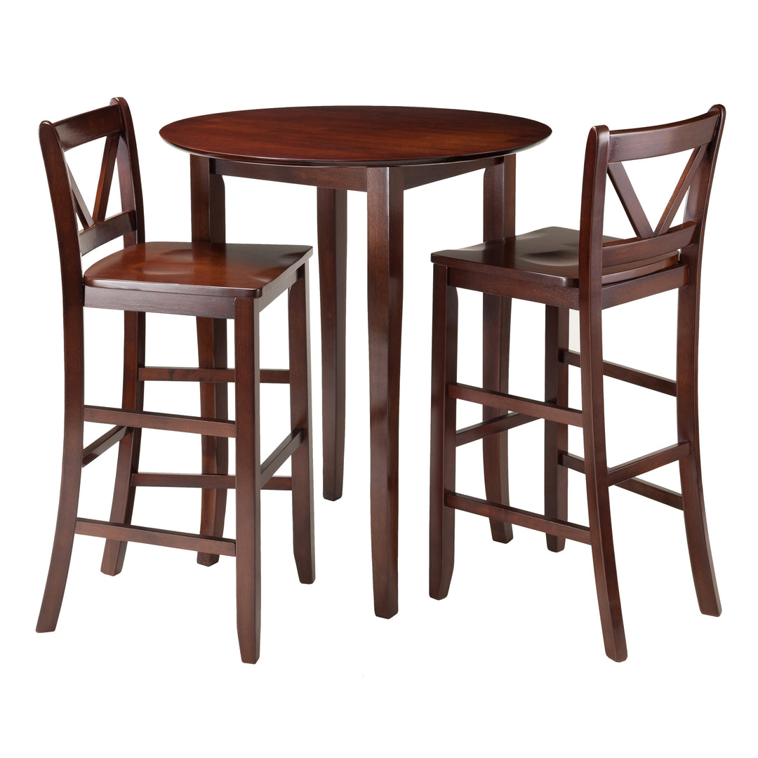 Fiona 3-Pc High Table with V-back Bar Stools, Walnut 