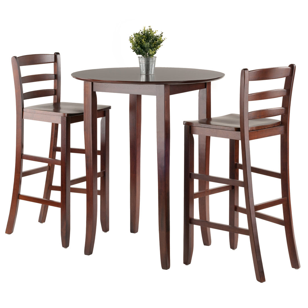 Fiona 3-Pc High Table with Ladder-back Bar Stools, Walnut