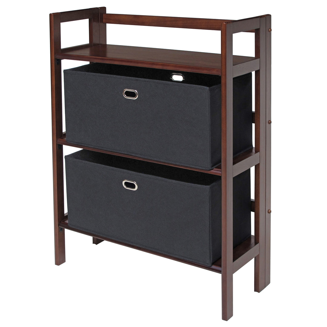 Torino 3-Pc Storage Shelf with 2 Foldable Fabric Baskets, Walnut and Black