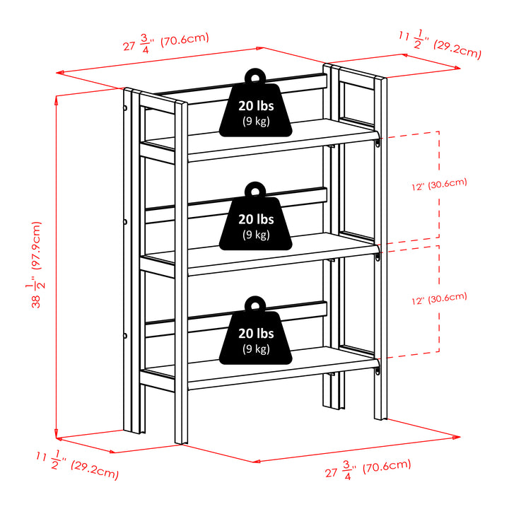 Torino 3-Pc Storage Shelf with 2 Foldable Fabric Baskets, Walnut and Black