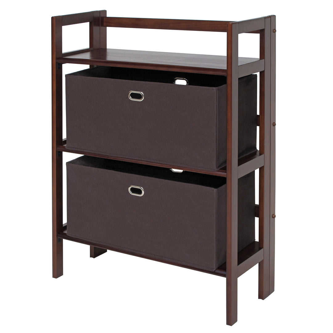 Torino 3-Pc Storage Shelf with 2 Foldable Fabric Baskets, Walnut and Chocolate