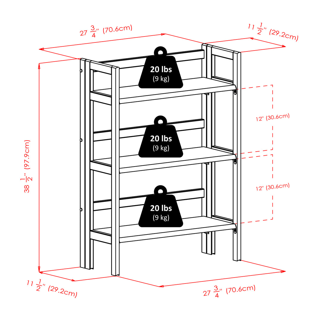 Torino 3-Pc Storage Shelf with 2 Foldable Fabric Baskets, Walnut and Chocolate