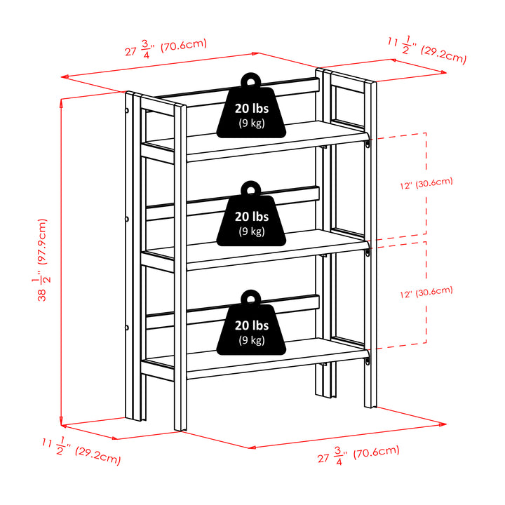 Torino 3-Pc Storage Shelf with 2 Foldable Fabric Baskets, Walnut and Chocolate