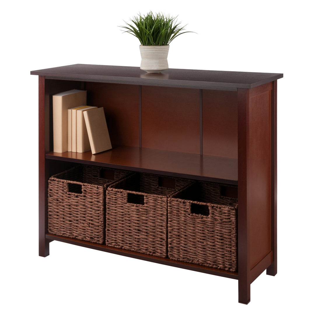 Milan 4-Pc Storage Shelf with 3 Foldable Woven Baskets, Walnut