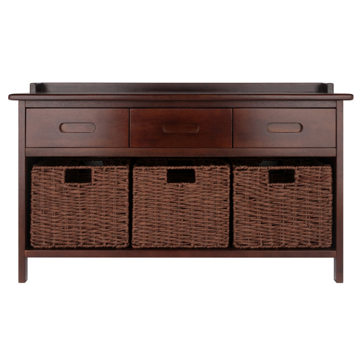 Adriana 4-Pc Storage Bench with 3 Foldable Woven Baskets, Walnut