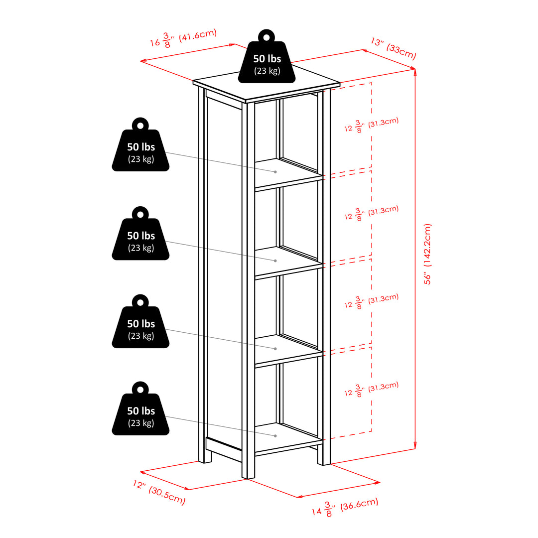 Milan Narrow 4-Section Storage Shelf, Walnut