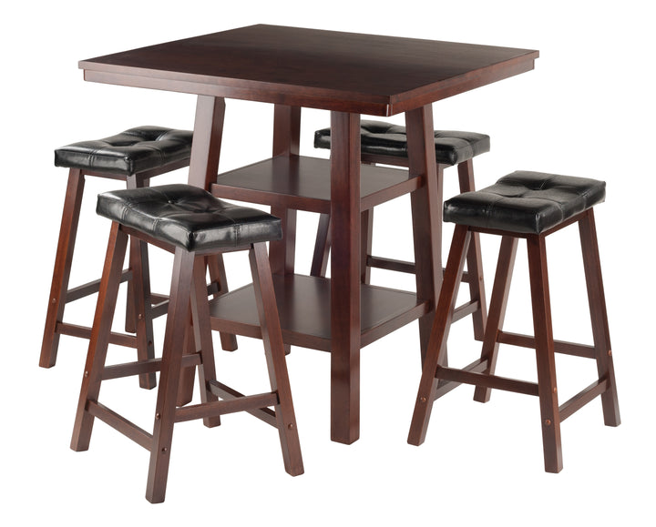 Orlando 5-Pc High Table with Cushion Seat Counter Stools, Walnut and Black