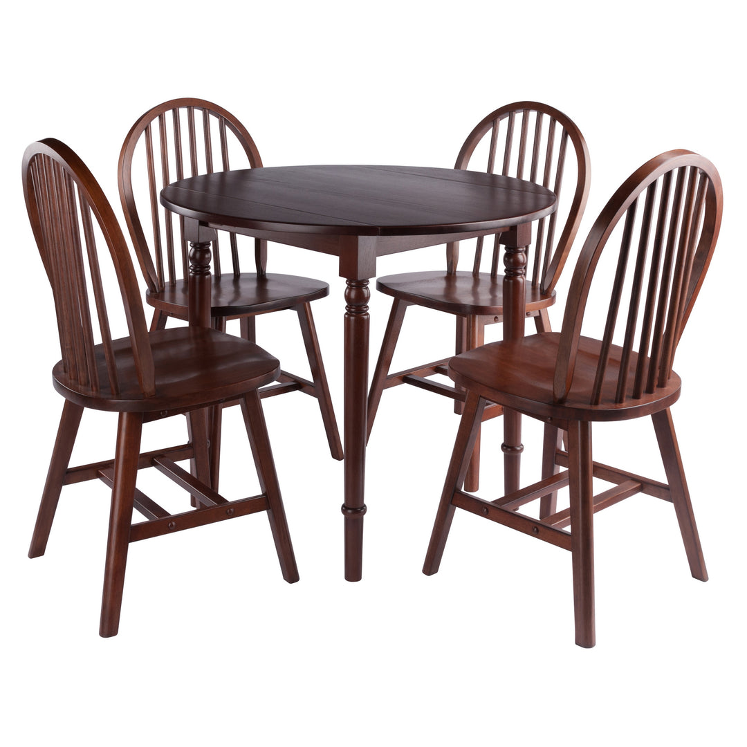 Sorella 5-Pc Drop Leaf Dining Table with Windsor Chairs, Walnut