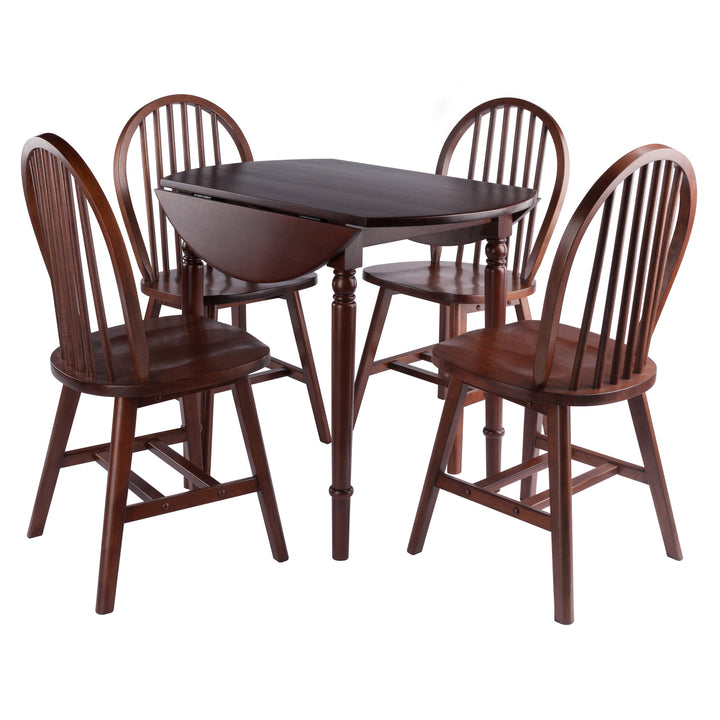 Sorella 5-Pc Drop Leaf Dining Table with Windsor Chairs, Walnut