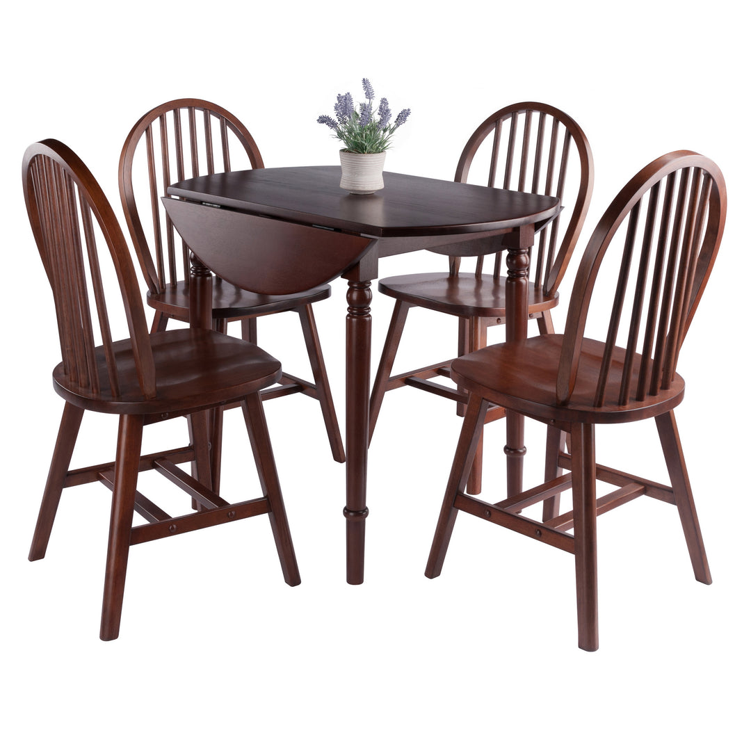 Sorella 5-Pc Drop Leaf Dining Table with Windsor Chairs, Walnut