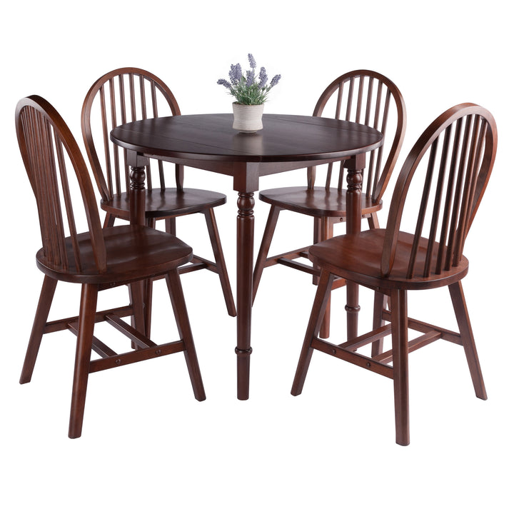 Sorella 5-Pc Drop Leaf Dining Table with Windsor Chairs, Walnut