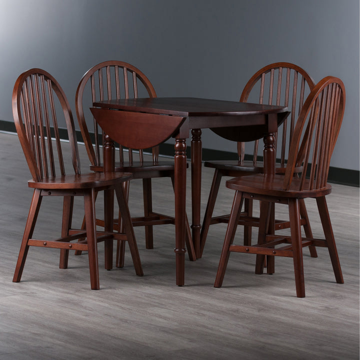 Sorella 5-Pc Drop Leaf Dining Table with Windsor Chairs, Walnut