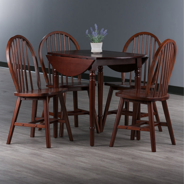 Sorella 5-Pc Drop Leaf Dining Table with Windsor Chairs, Walnut