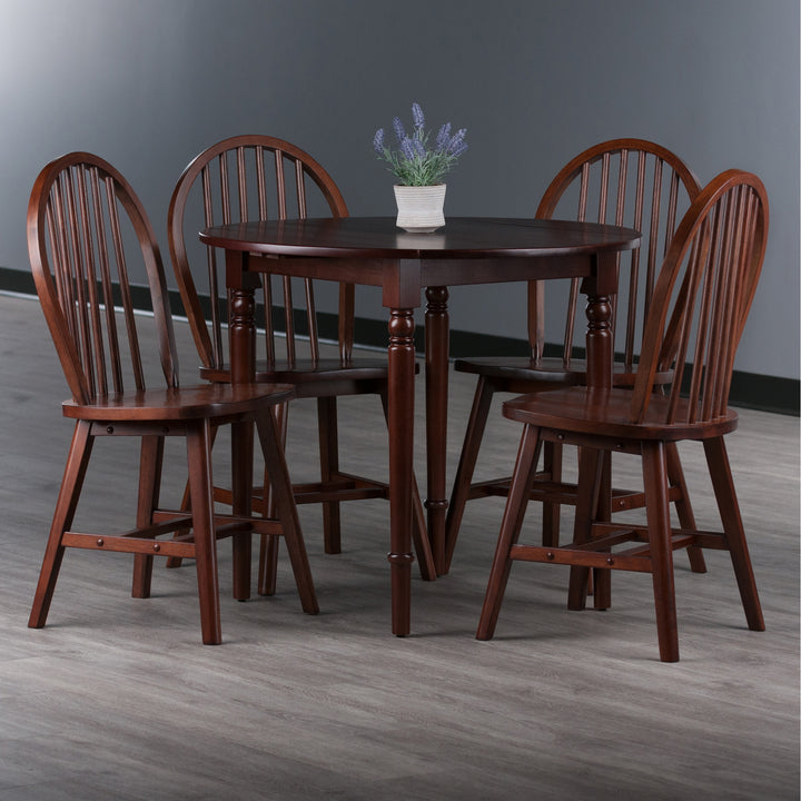 Sorella 5-Pc Drop Leaf Dining Table with Windsor Chairs, Walnut