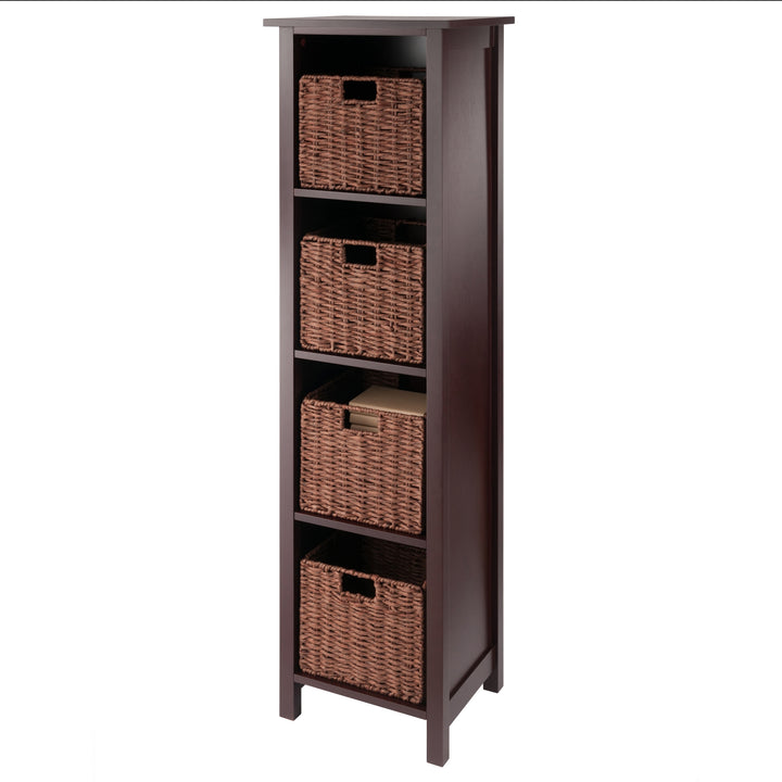 Milan 5-Pc Storage Shelf with 4 Foldable Woven Baskets, Walnut