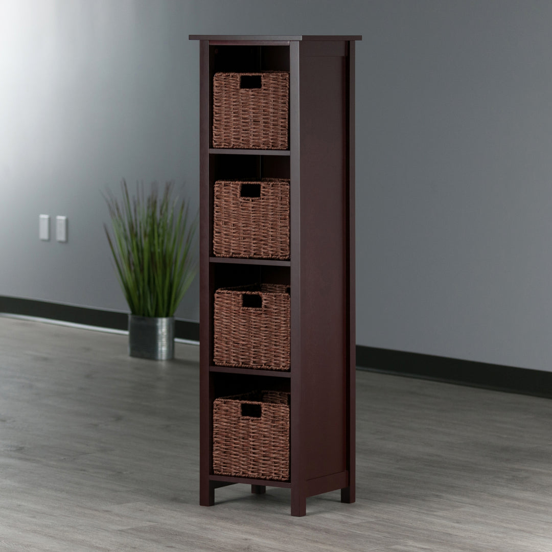 Milan 5-Pc Storage Shelf with 4 Foldable Woven Baskets, Walnut