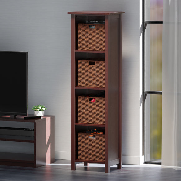 Milan 5-Pc Storage Shelf with 4 Foldable Woven Baskets, Walnut