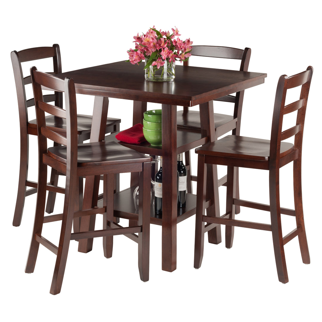 Orlando 5-Pc High Table with Ladder-back Counter Stools, Walnut