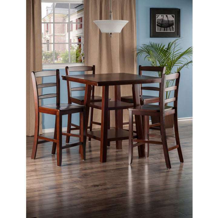 Orlando 5-Pc High Table with Ladder-back Counter Stools, Walnut