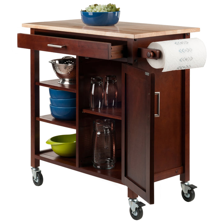 Marissa Kitchen Utility Cart, Natural & Walnut