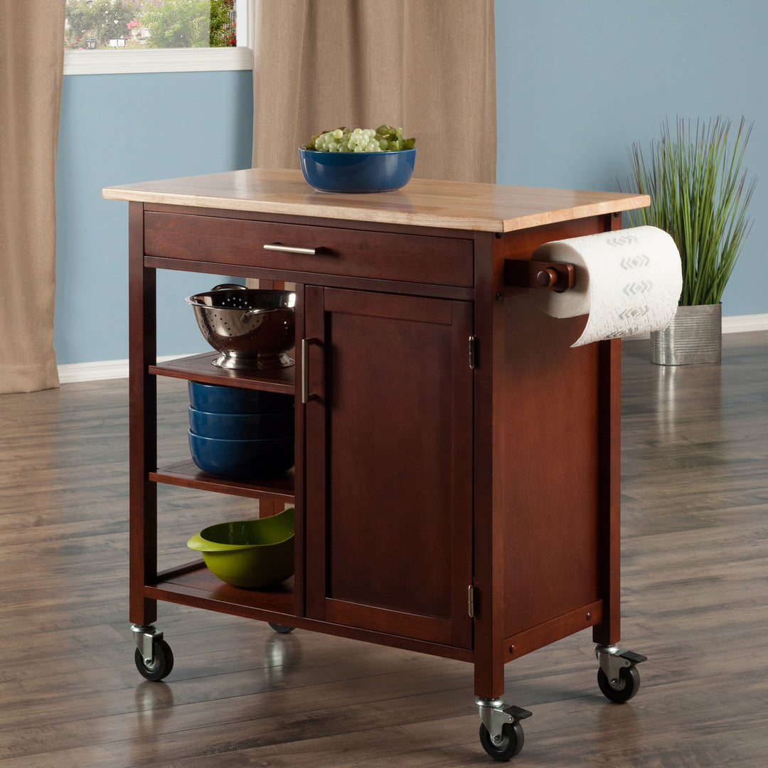 Marissa Kitchen Utility Cart, Natural & Walnut