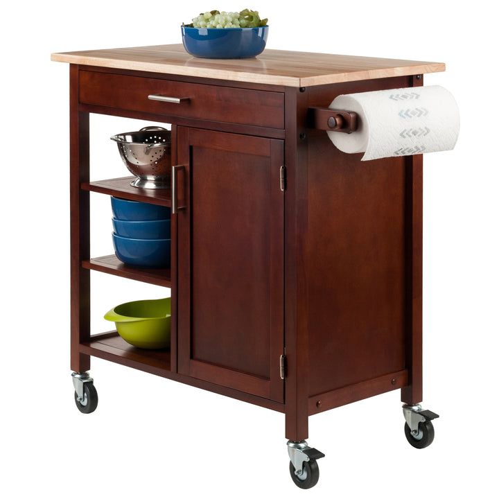 Marissa Kitchen Utility Cart, Natural & Walnut